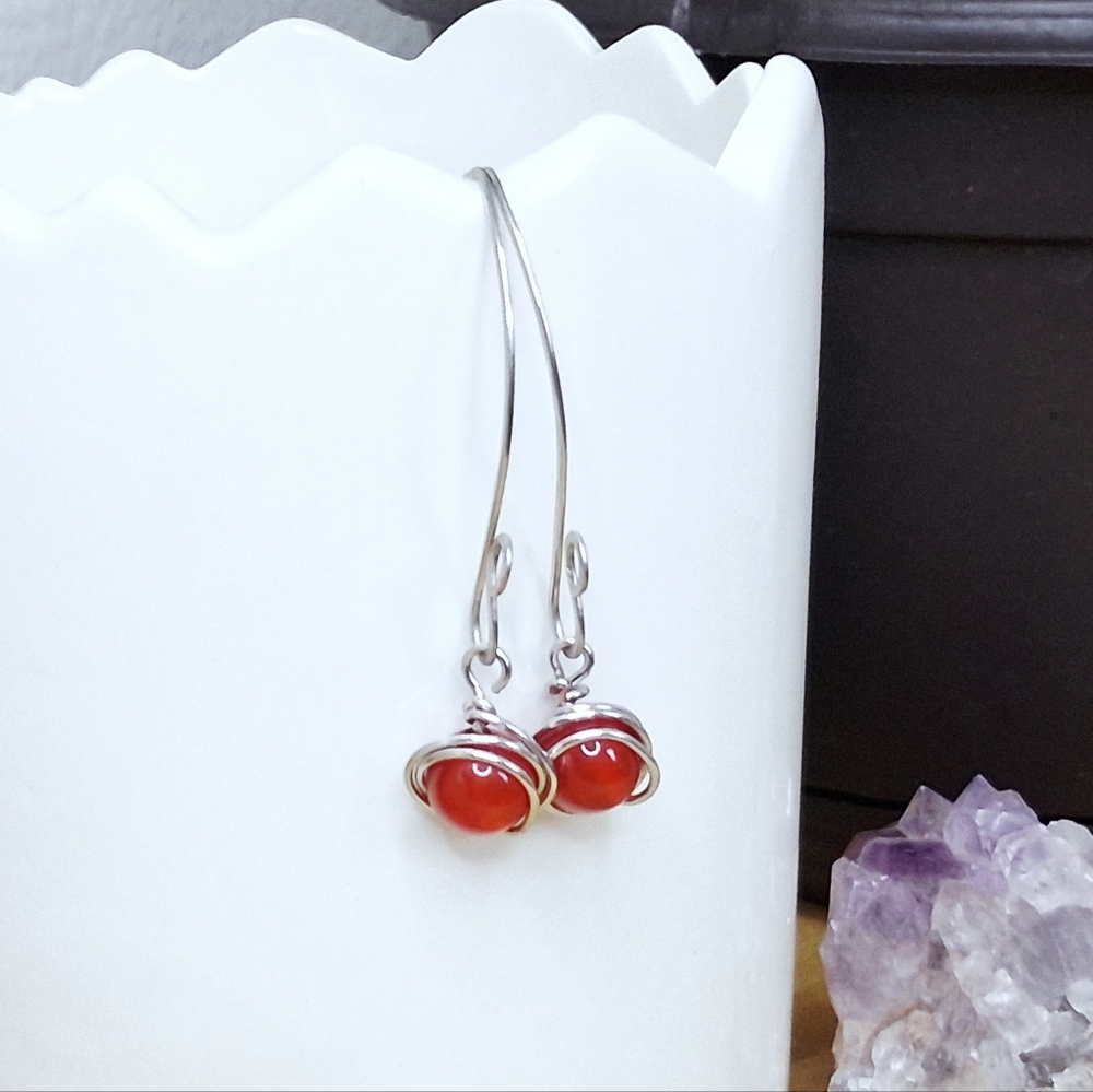 BOGO EARRINGS - Carnelian Agate crystal beaded dangle earrings, 2.5"